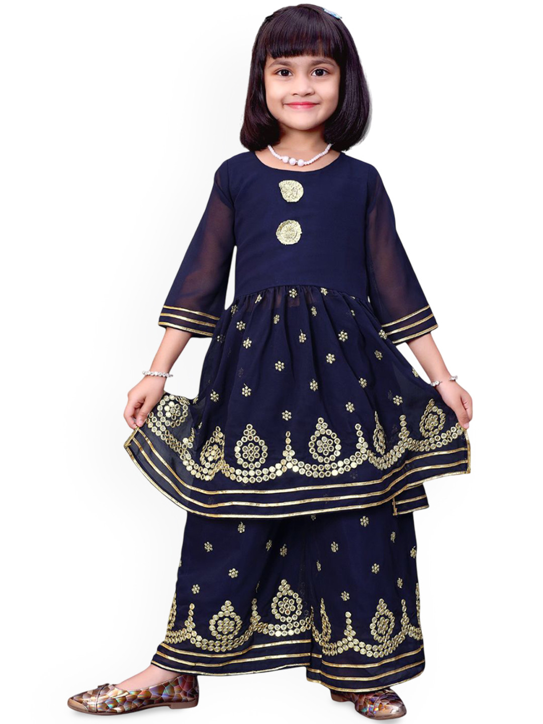 satyamfab Girls Ketaki Embroidered Regular Gotta Patti Kurta with Palazzos