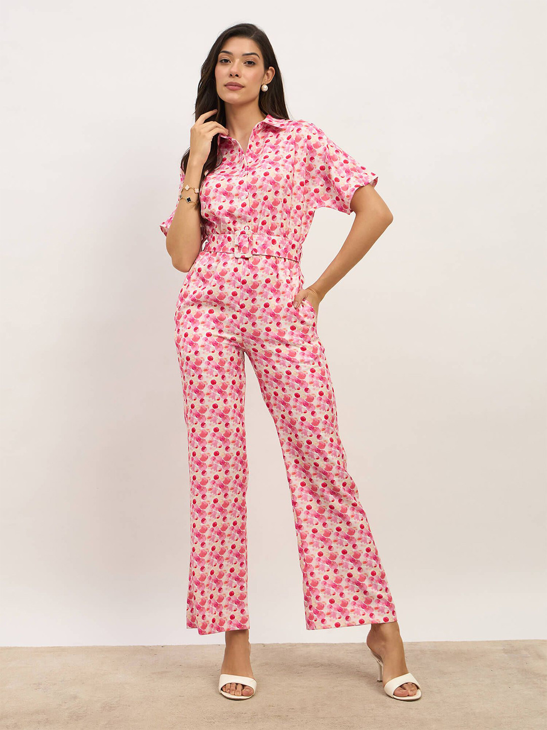 SALT ATTIRE Women Printed Shirt Collar Basic Jumpsuit