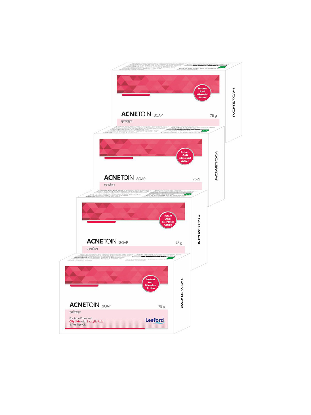 Leeford Set Of 4 Instant Anti Microbial Action Acnetoin Soap - 75 g Each