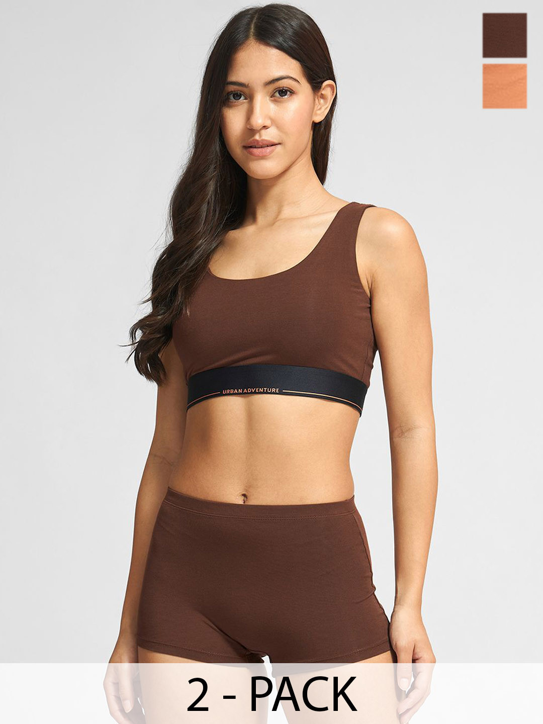 URBAN ADVENTURE Pack Of 2 Mid Rise Boy Shorts Briefs 2UAW-019(CHOC-NUDE)