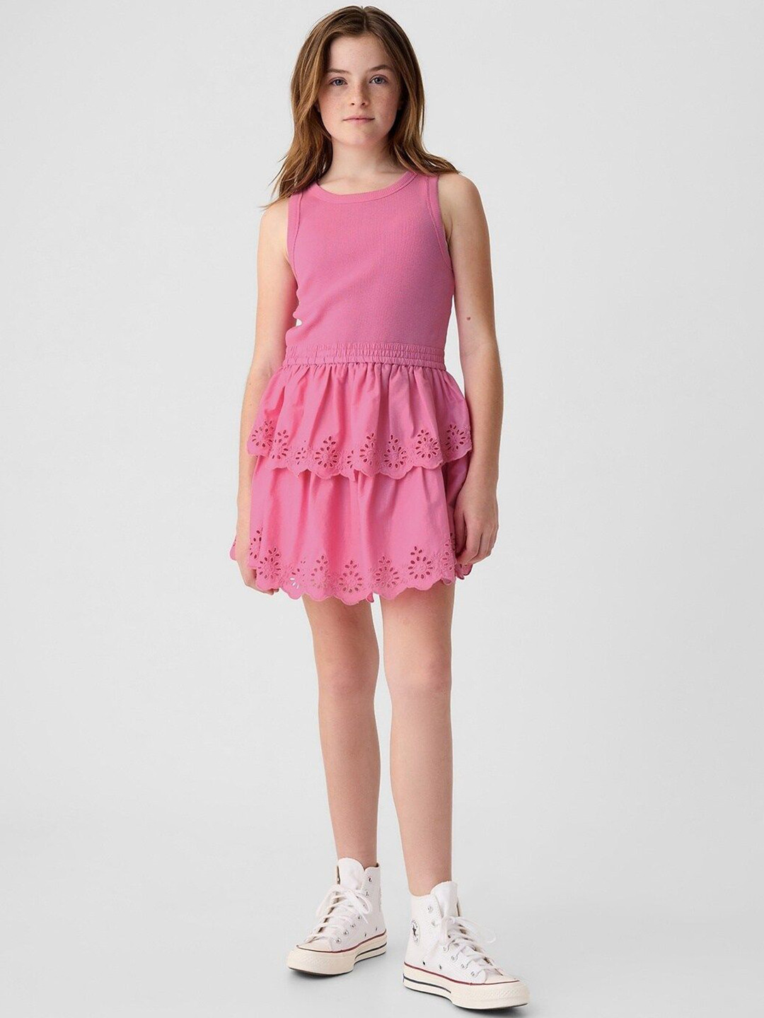 GAP Girls Self Design Layered Round Neck Fit and Flare Dress