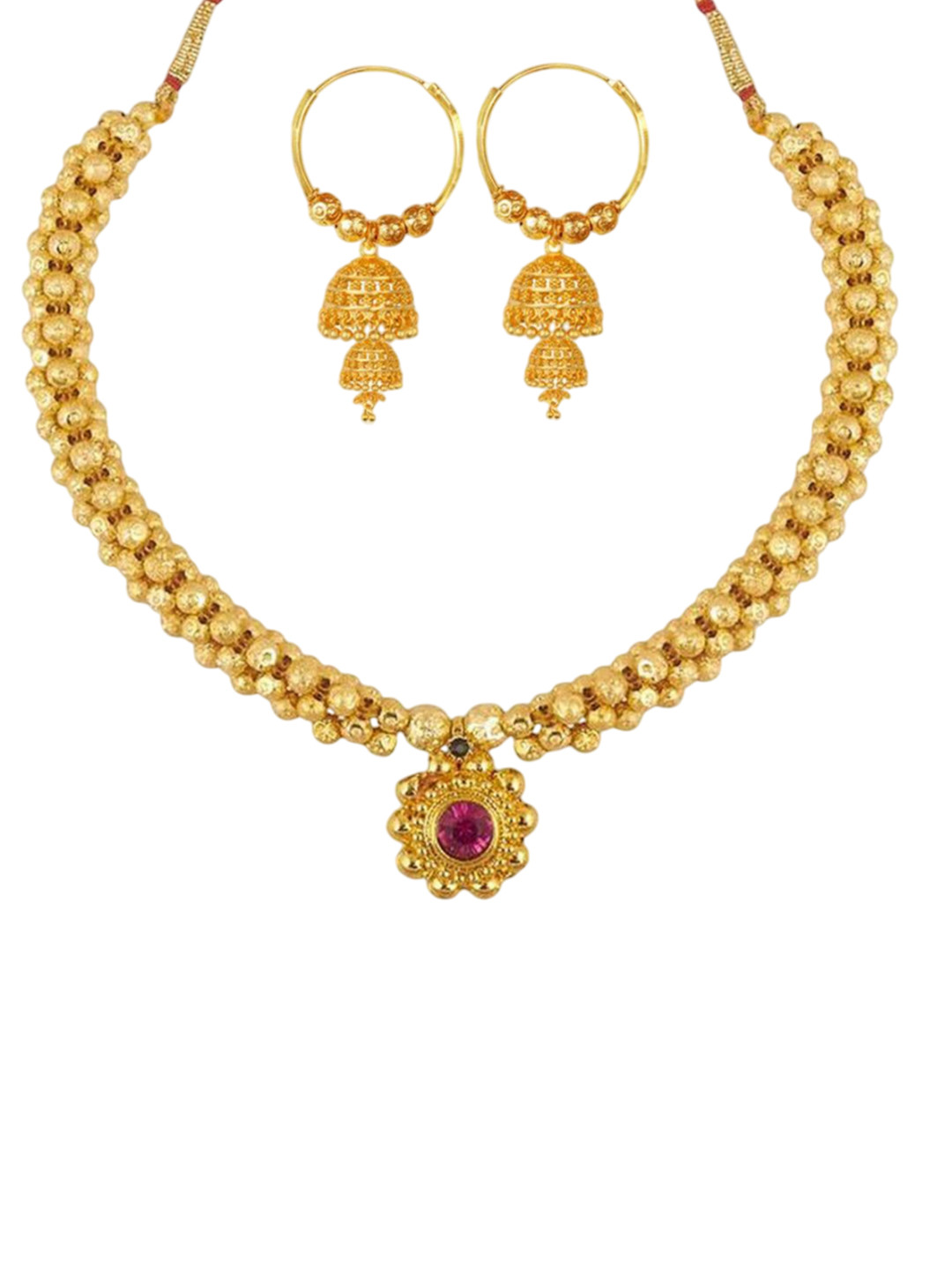Heer Collection  1Gm Gold-Plated Cubic Zirconia Stone Studded & Beaded Jewellery Set