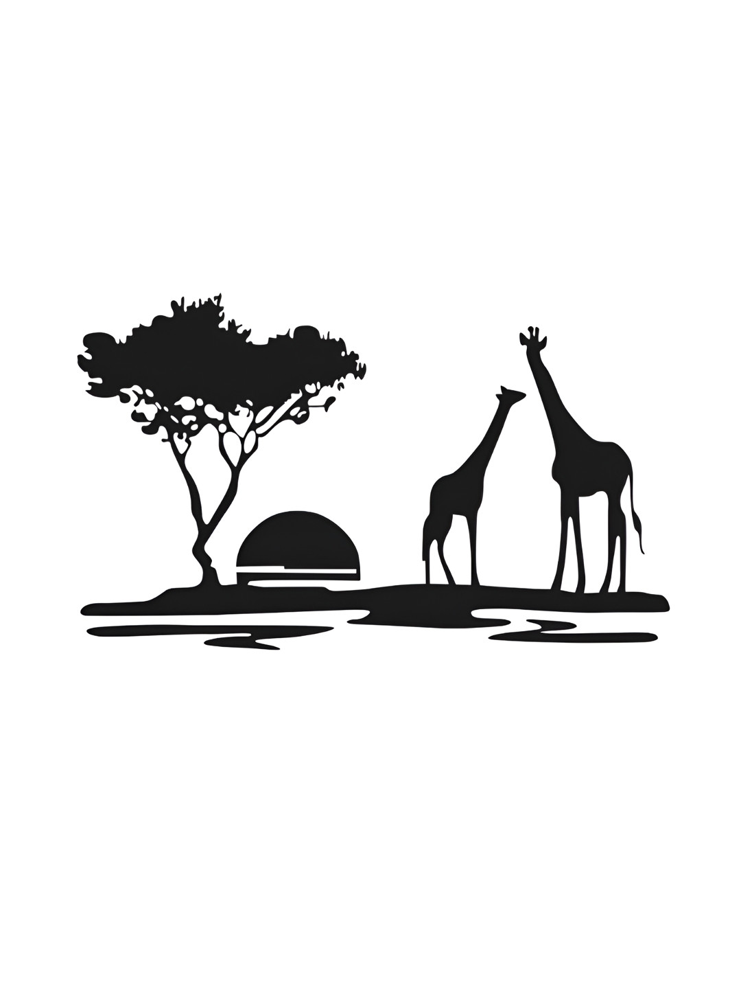 LANSTICK Black Tree With Giraffe Printed Wall Stcikers