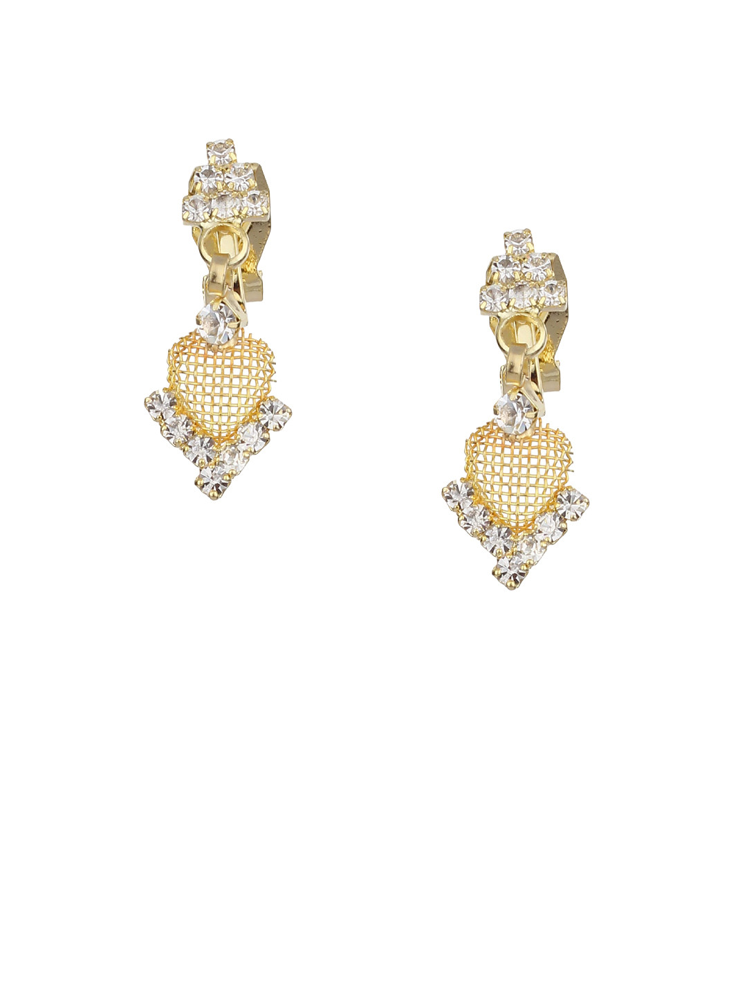FirstBlush Women Gold-Plated Heart Shaped Clip-On Non-Piercing Earrings
