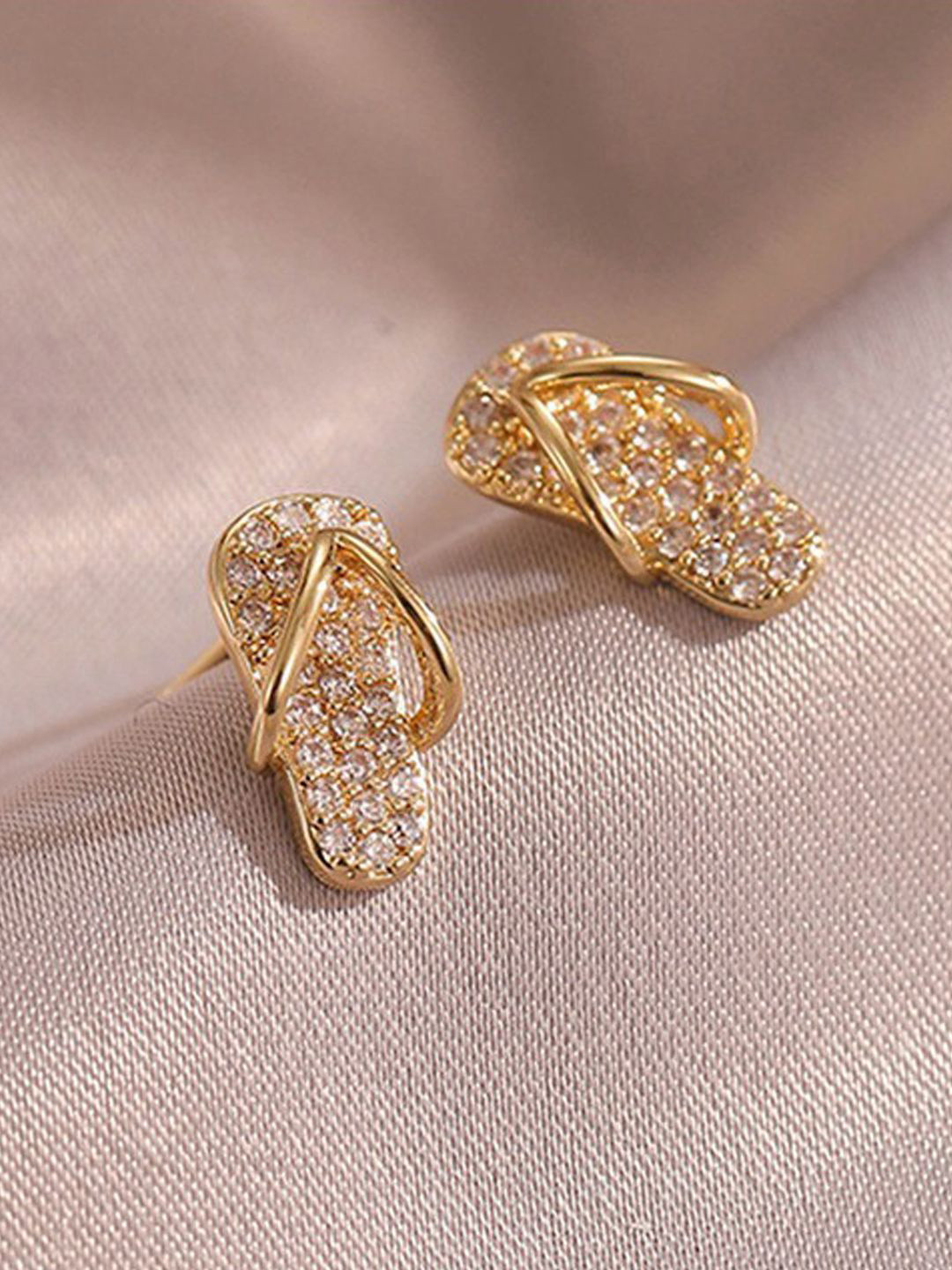 styledose 925 Sterling Silver Gold plated  Zircon Studded Flip-Flop Luxury Korean Studs