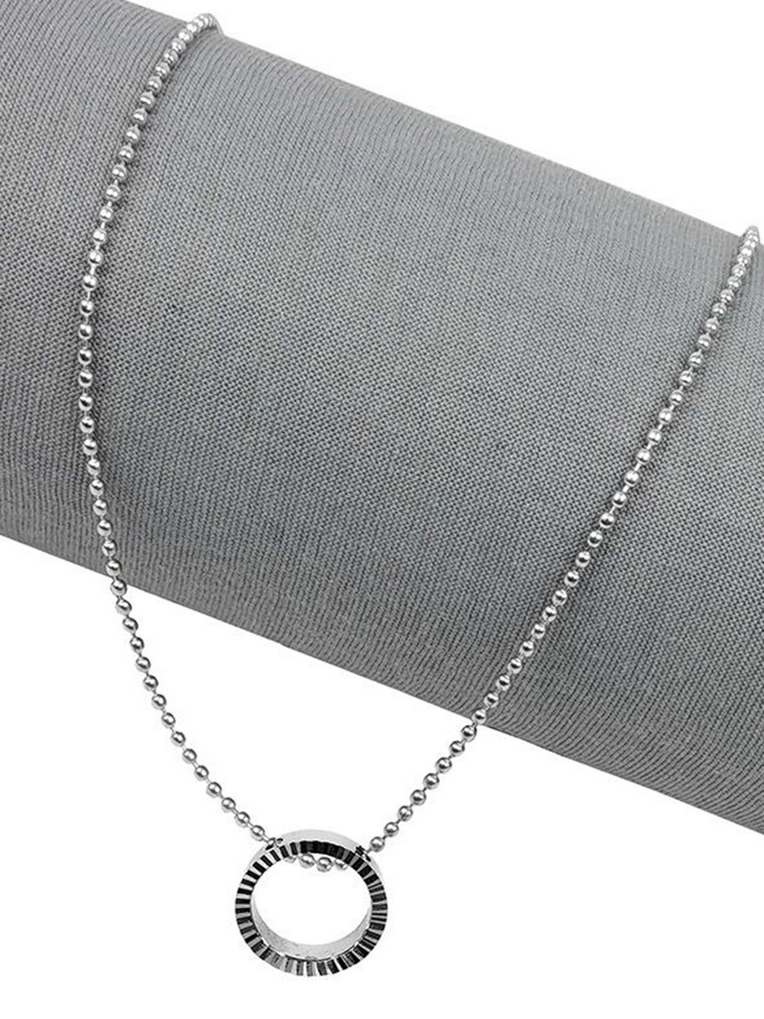 VS Unique Collection Silver-Plated Circular Pendant Necklace with Ball Chain