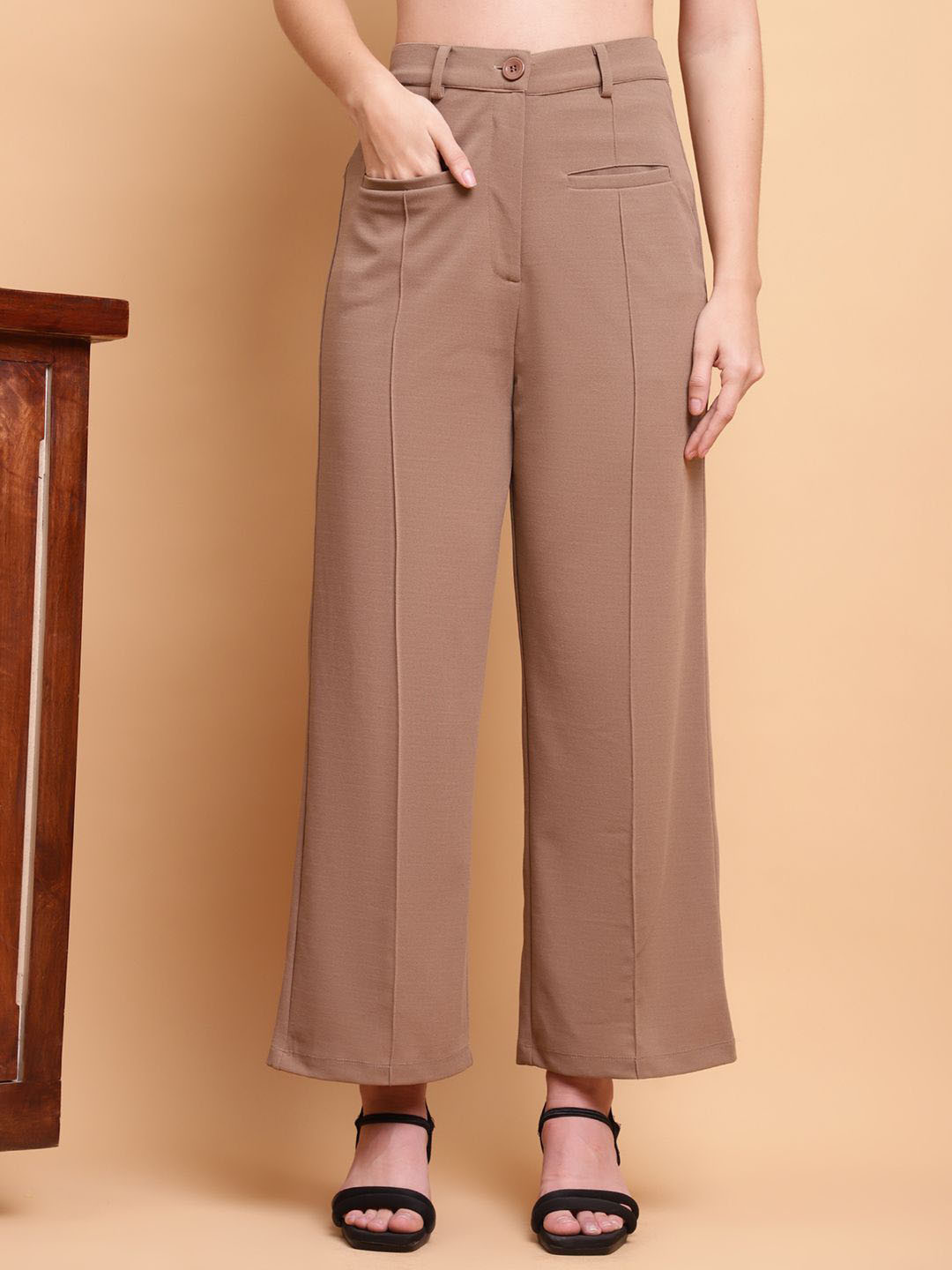 JAKANARY Women Relaxed High-Rise Easy Wash Parallel Trousers
