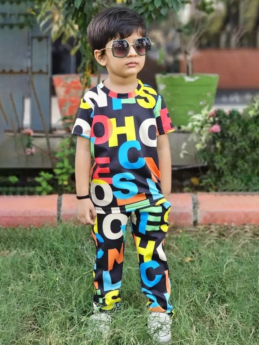 ZIKIGO Kids Printed Round Neck T-shirt With Trousers