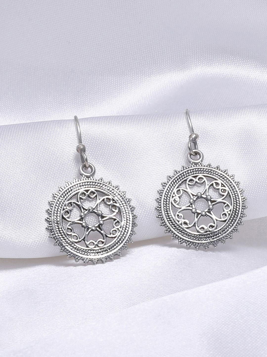 Tweov Jewels 925 Sterling Silver Rhodium-Plated Mandala Floral Drop Earrings