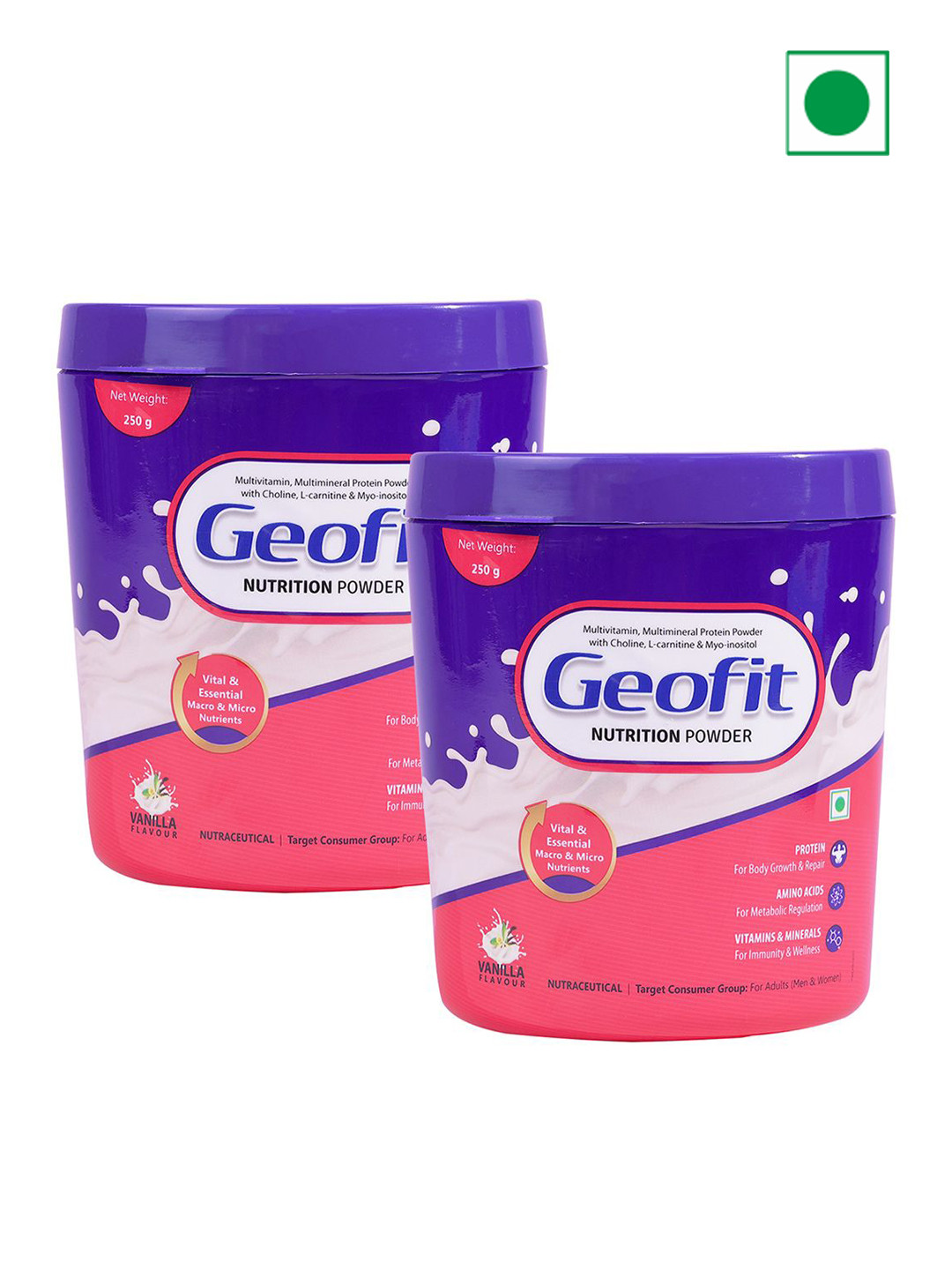 Geofit Set Of 2 Protein Powder- 250 g Each- Vanilla Flavour