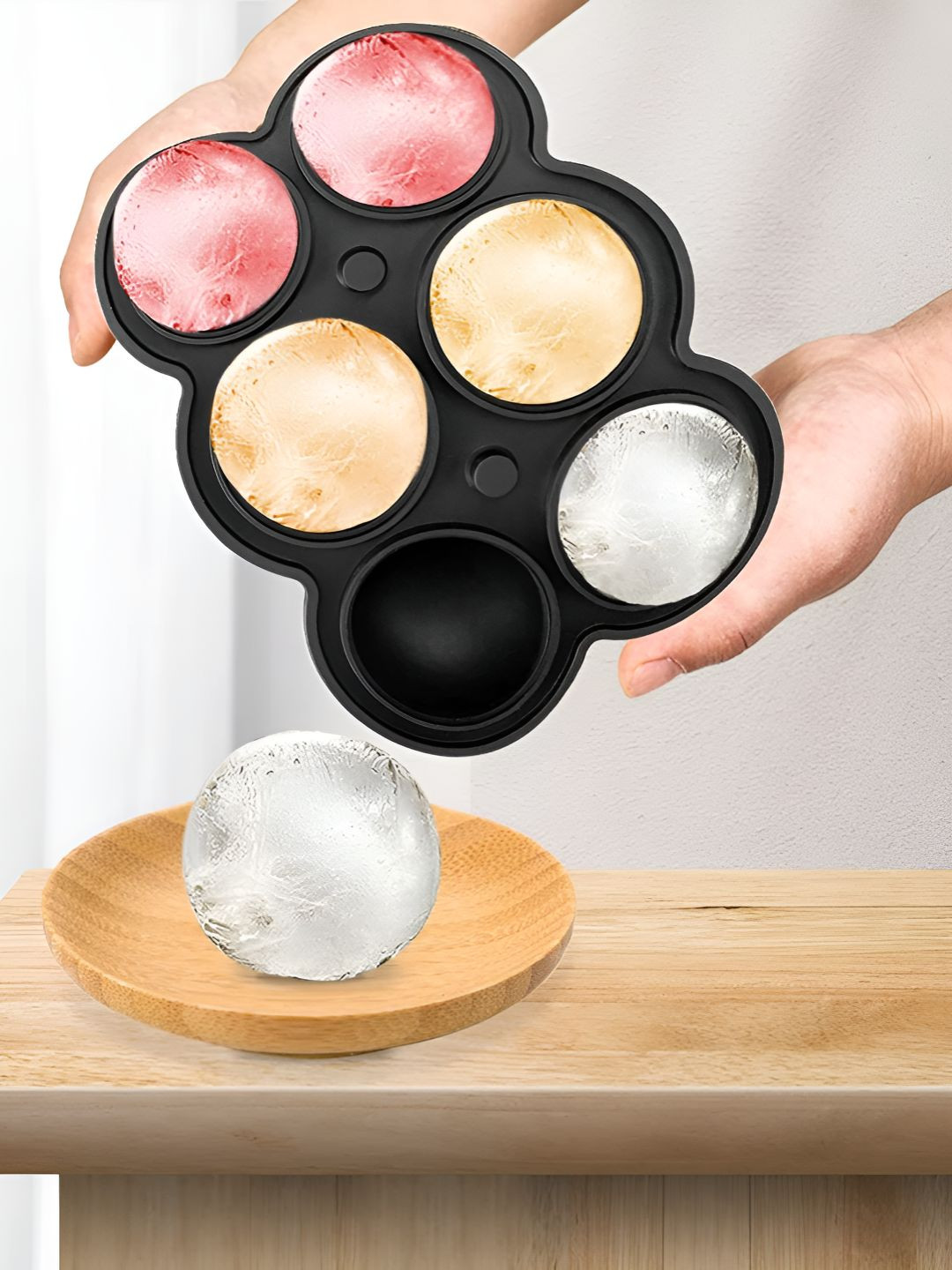 NATURALLY YOURS Black 6 Cavity Circular Shape Silicone Ice Mould