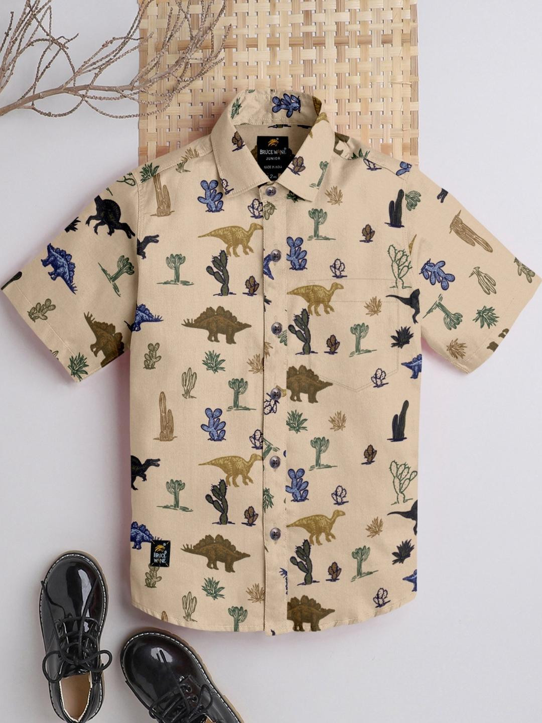 BRUCEWANE Boys Comfort Animal Printed Casual Shirt