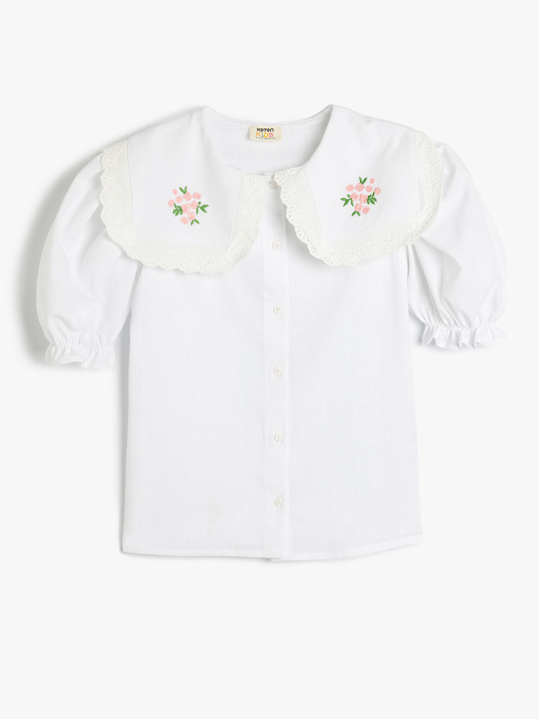 Koton Girls Solid Above The Keyboard Collar Pure Cotton Shirt
