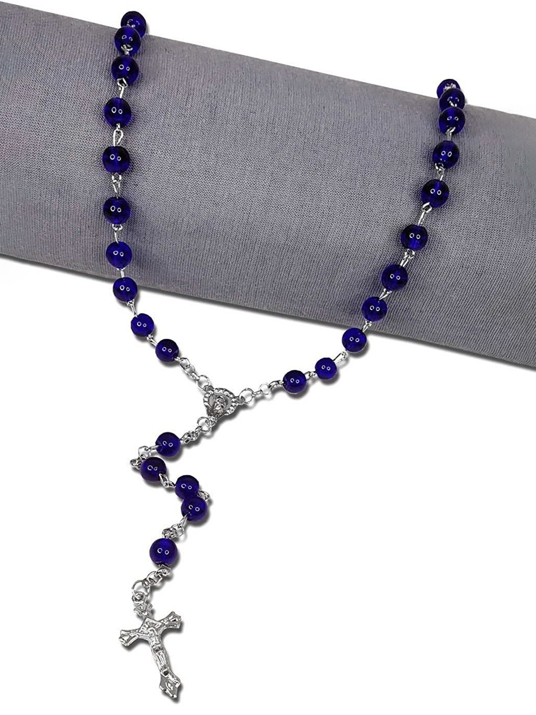 VS Unique Collection Silver-Toned & Black Rosary Beaded Isa Masih Pendant Necklace