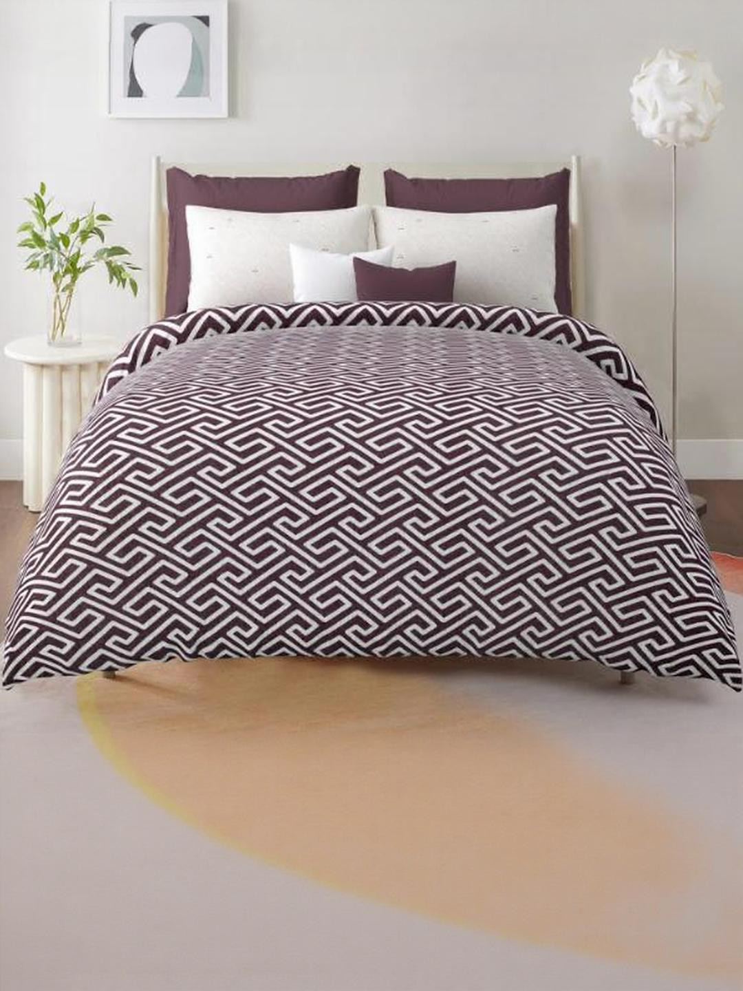 SHIRIN CREATION Brown Floral 350 TC King Bedsheet with 2 Pillow Covers