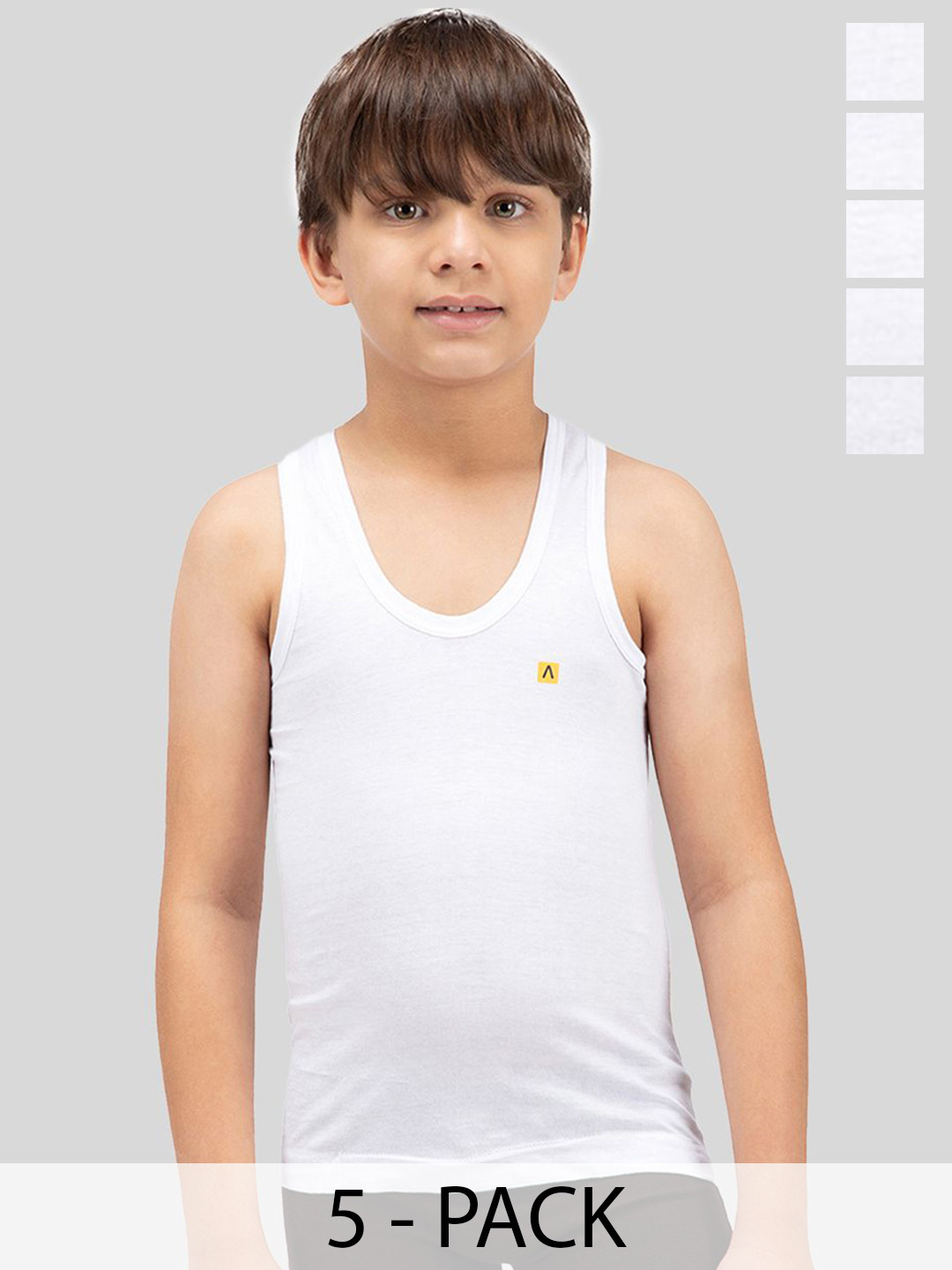 AMUL COMFY Boys Pack Of 5 Cotton Basic Vests IP-AC-SRN-VE-WHT-5PC