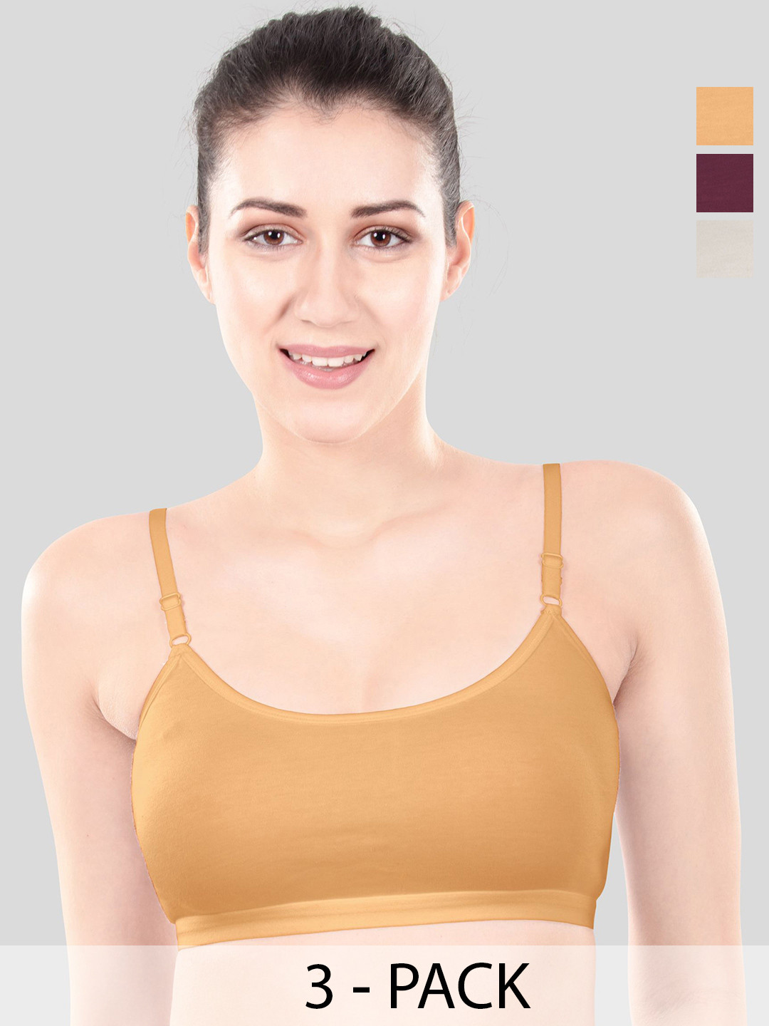 Selsia Pack Of 3 Medium Support Non Padded Half Coverage Everyday Bra