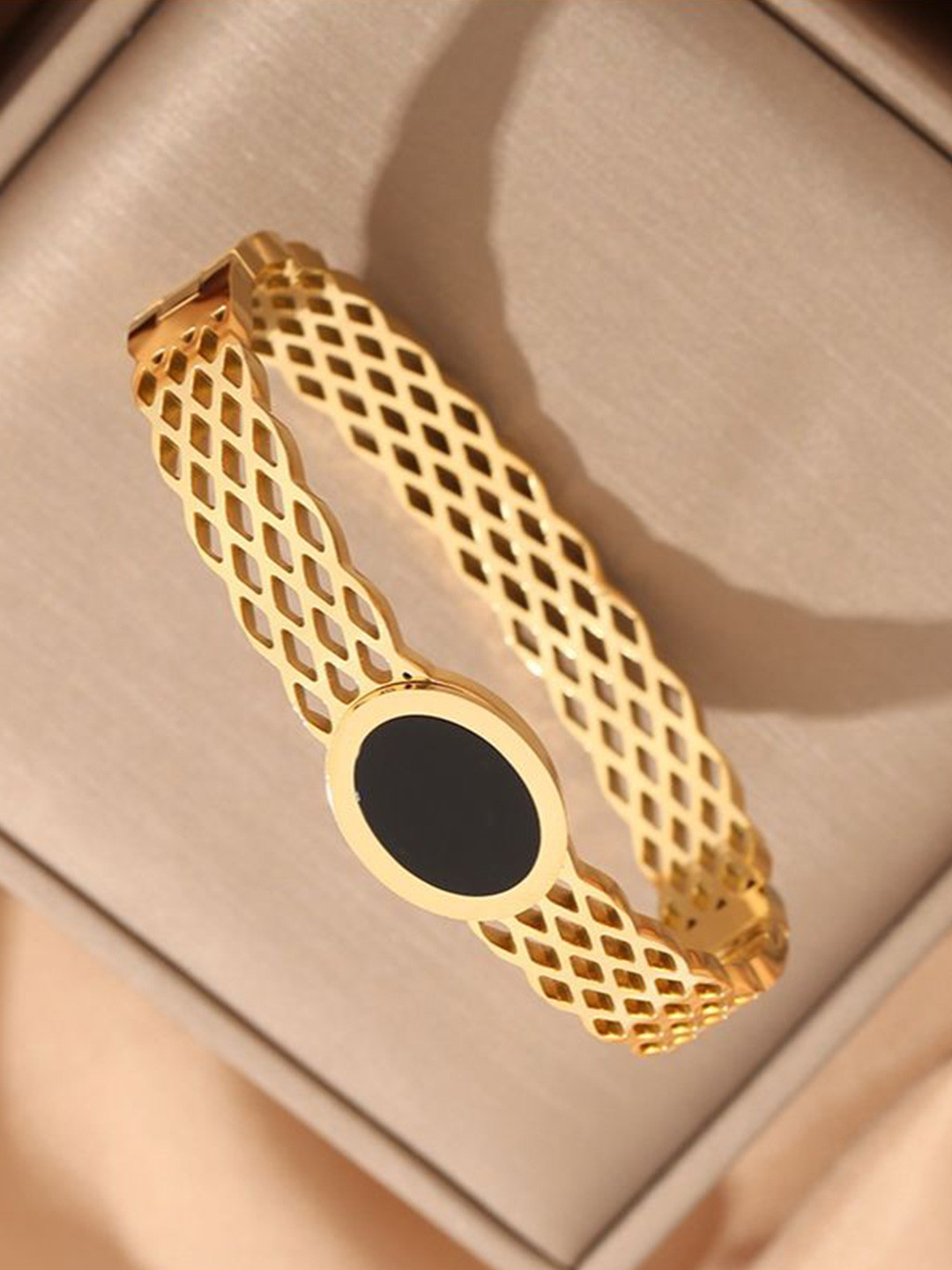 Aiza 18KT Gold Plated Enamel Oval Charm Bangle Bracelet