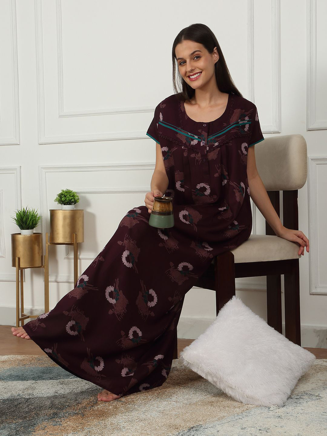 Sweet Dreams Floral Printed Pure Cotton Maxi Nightdress
