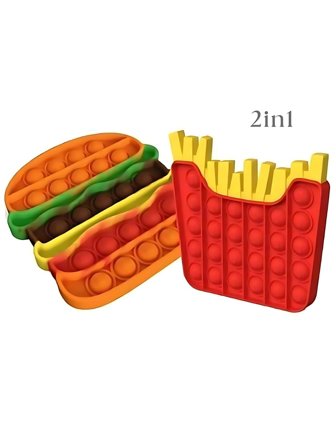 YK Push Pop It Bubble Sensory Fidget Toy  Burger & French Fries (Pack of 2)