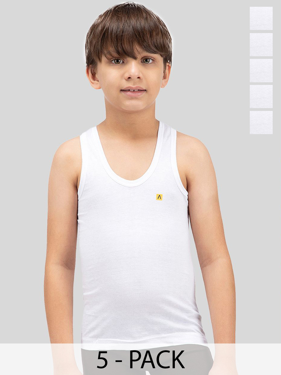 AMUL COMFY Boys Pack Of 5 Cotton Basic Vests IP-AC-SRN-VE-WHT-5PC
