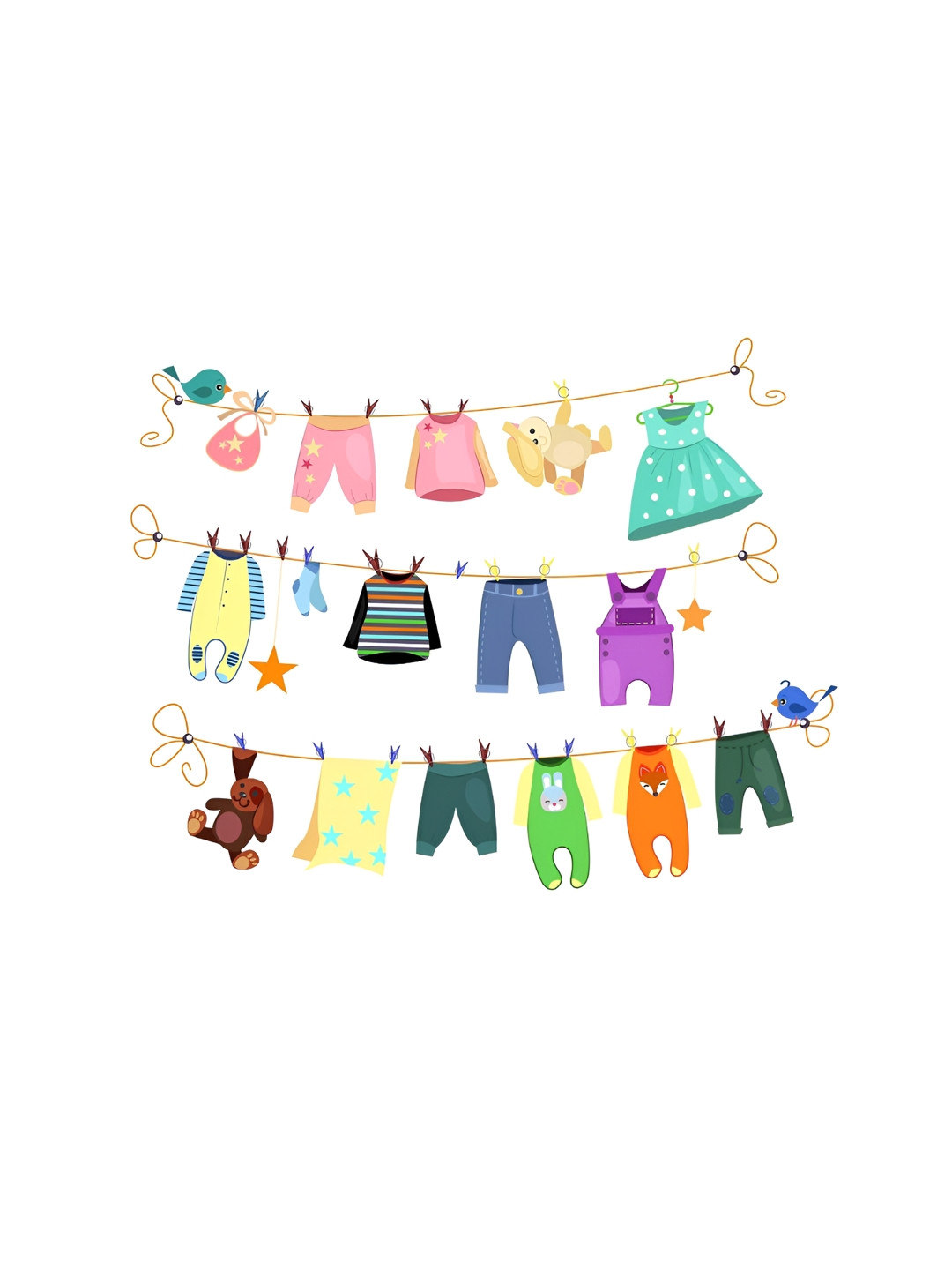 LANSTICK Pink & Green Child Dress For Kids Printed Wall Stcikers