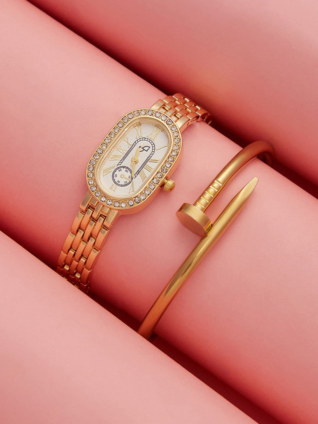 HAUTE SAUCE  Women Set Of 2 Embellished Roman Watch & Bracelet SSM25_HSWB50