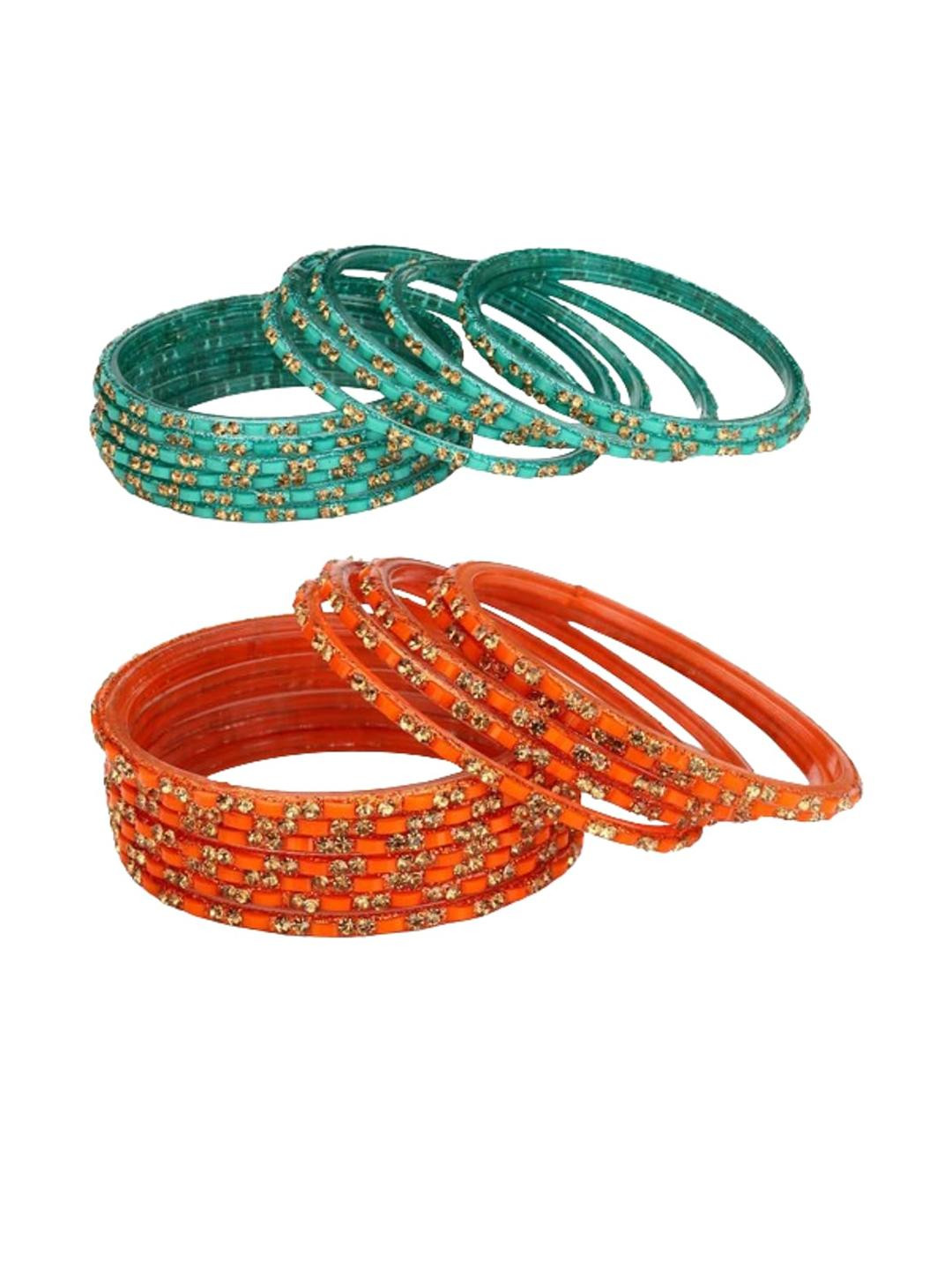 SOMIL Women Turquoise Blue and Orange Bangles - Pack of 2 Dozen