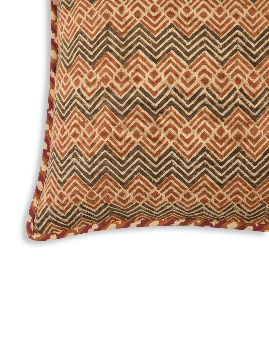 Fabindia Orange & Beige Karwan Geometric Printed Square Cotton Cushion Cover