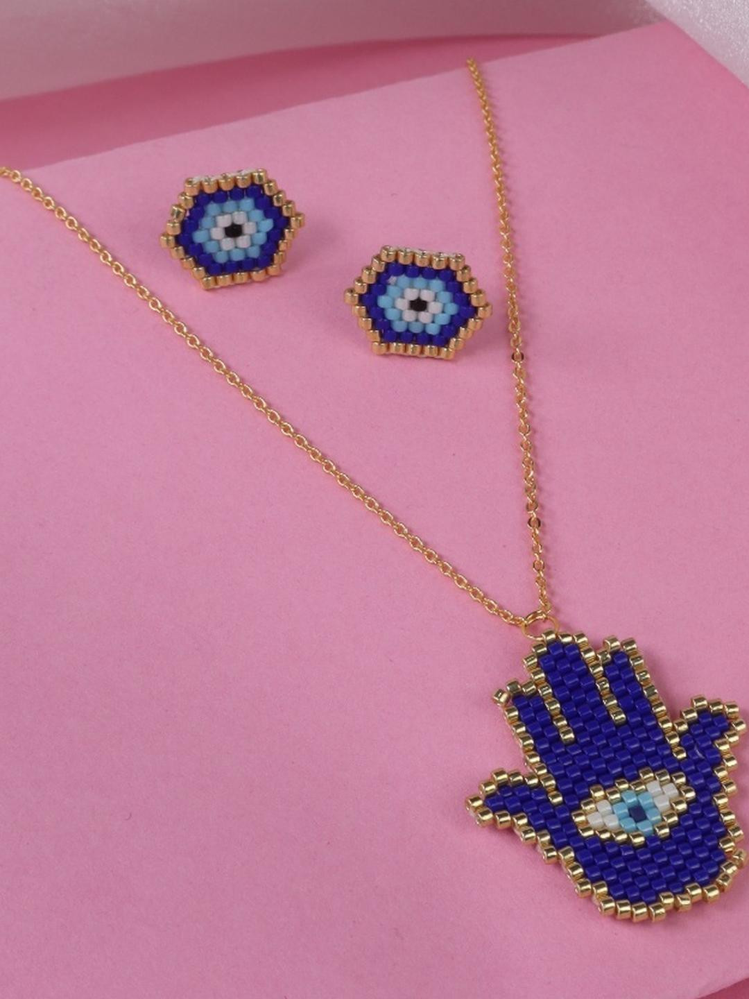 Threads & Beads Gold-Plated Blue Beaded Necklace and Earring Set