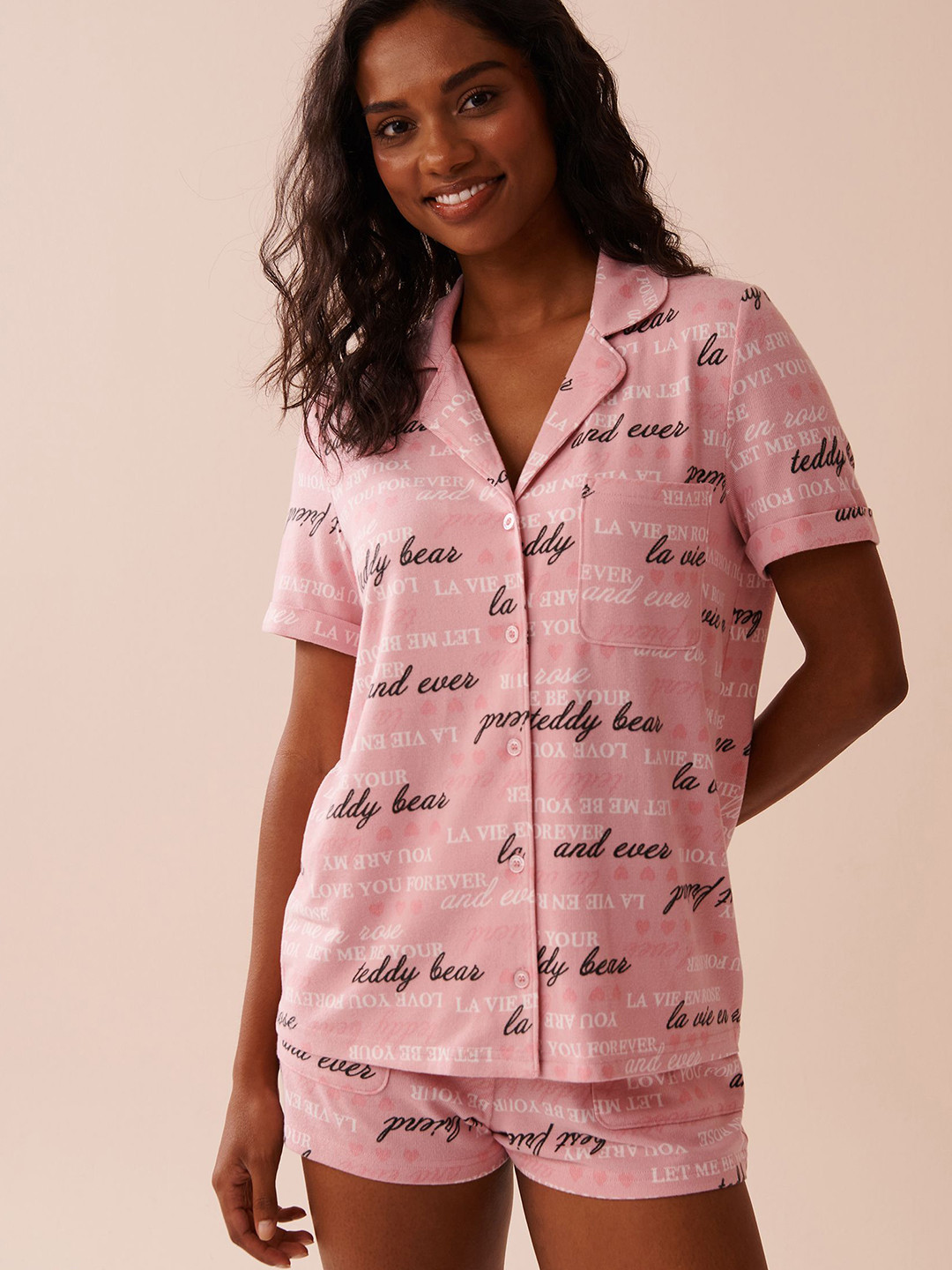 La Vie en Rose Women Printed Button-Down Lounge Shirt