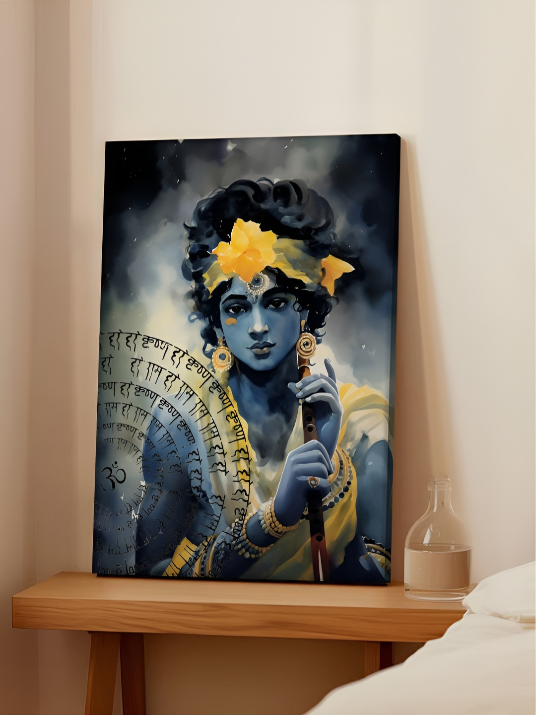 Art Street Blue & Yellow Bhagwan Shree Krishna Religious Canvas Wall Art