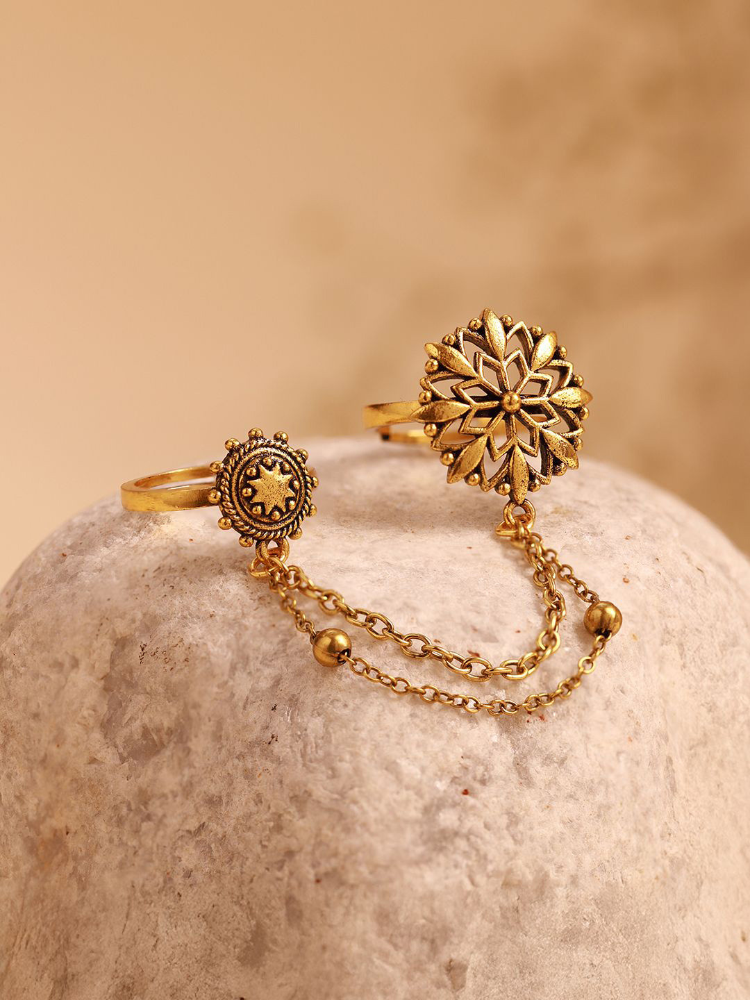 Voylla Gold-Plated Fringes Stay Connected Statement Ring