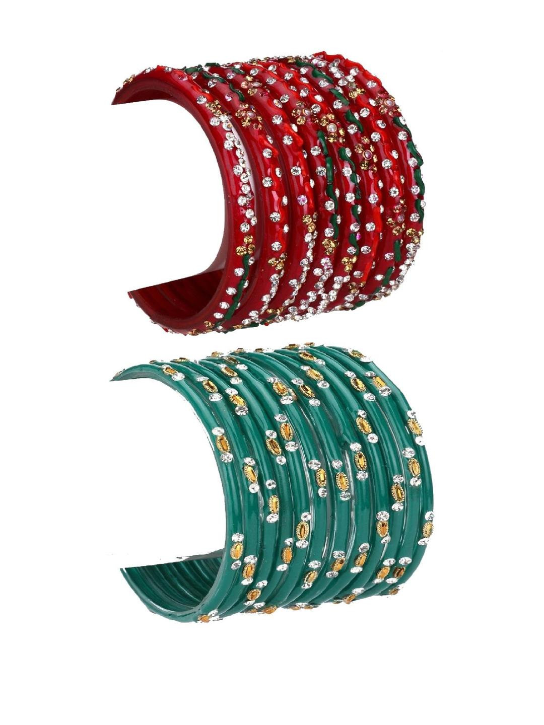 SOMIL Women Multi Bangle Combo of 2, Red and Turquoise Blue color set of 20