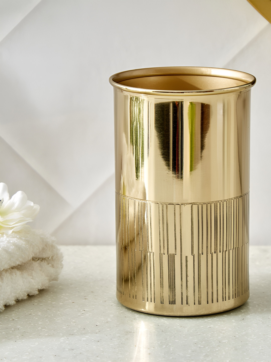 Home Centre Gold-Toned Opulence Etched Metal Holder Bath Accessories Set