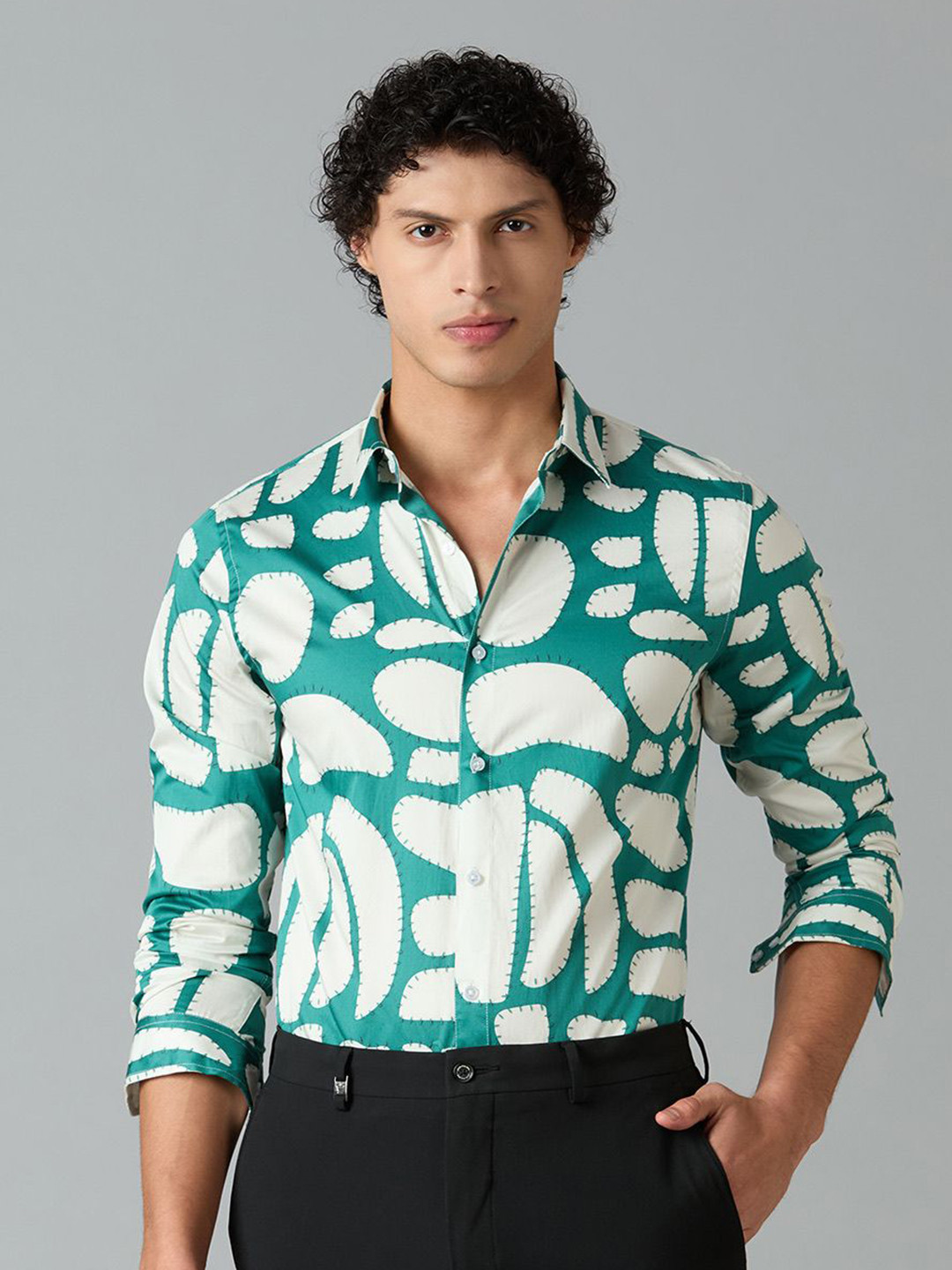 MARK & ALBERT Men India Slim Fit Geometric Spread Collar Cotton Party Shirt