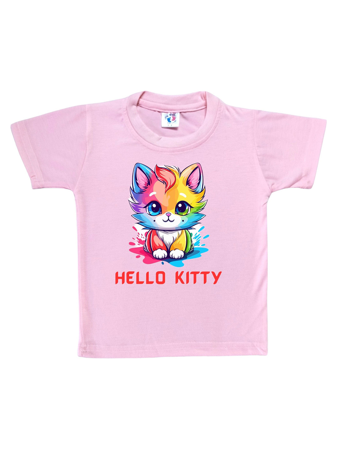 Cute Pals Girls Pink Cat Printed Cotton Blend Regular T Shirt
