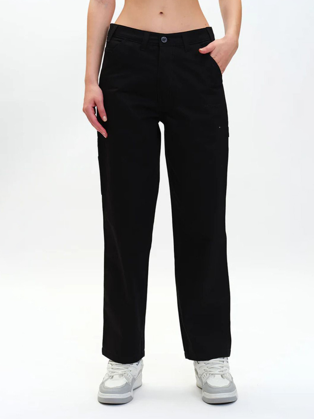 Bonkers Corner Women Cotton Black Mid-Rise Carpenter Pants