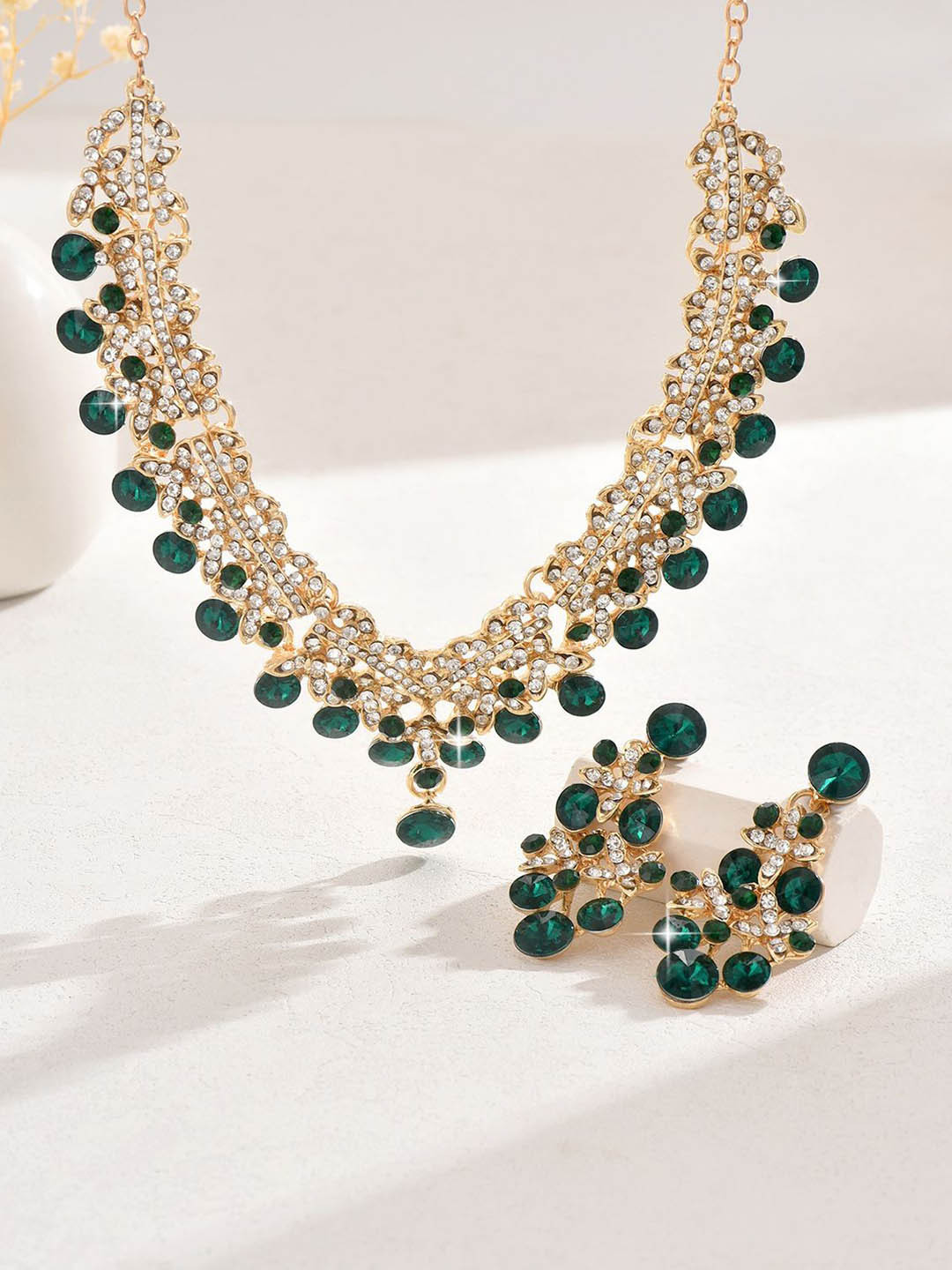 Shining Diva Fashion Gold-Plated Cystals-Studded & Beaded Jewellery Set