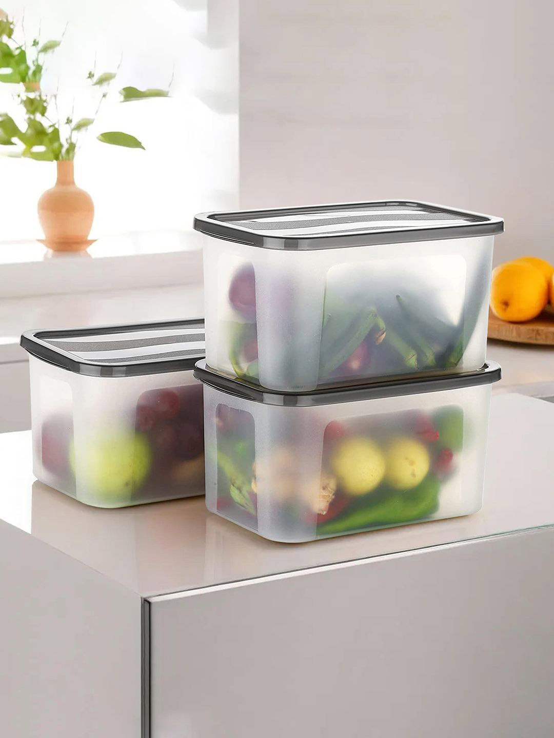 Kuber Industries Black & Transparent 3 Pieces Container