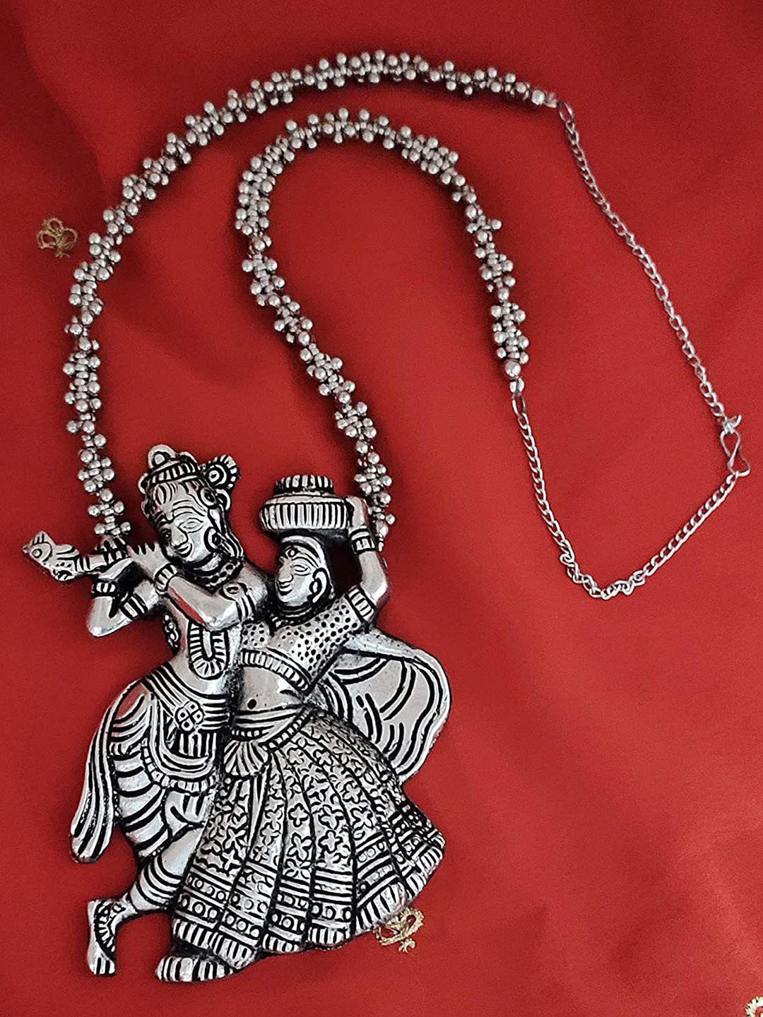 PUJVI Sterling Silver Radha Krishna Oxidised Necklace