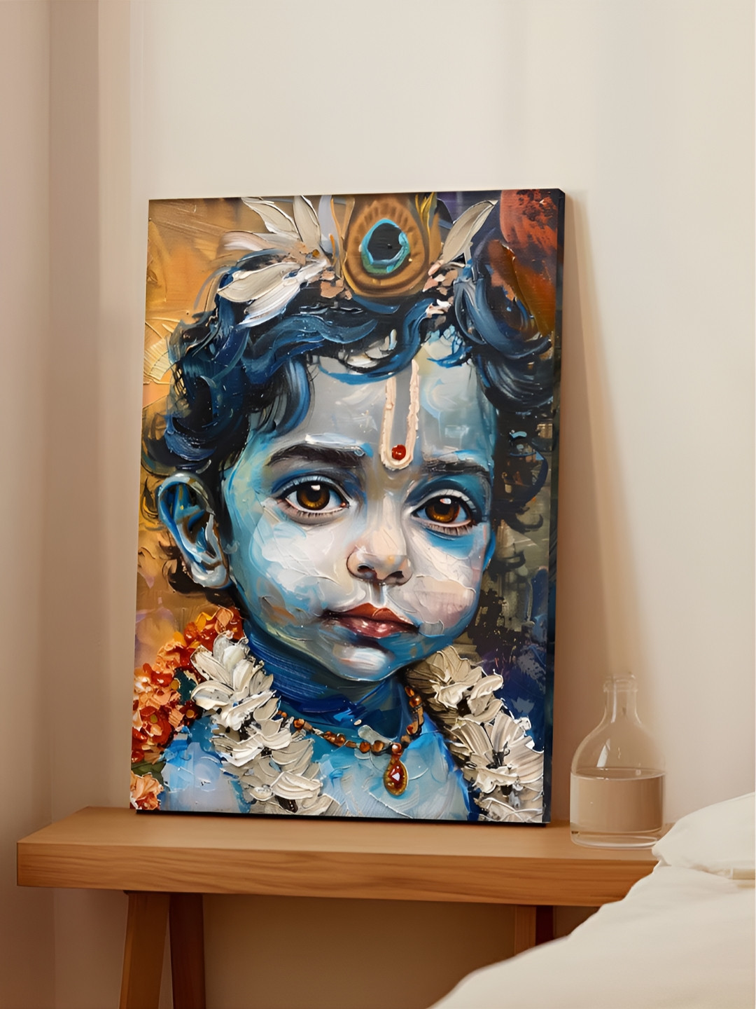 Art Street Brown & Blue Divine Little Shree Krishna Canvas Wall Art