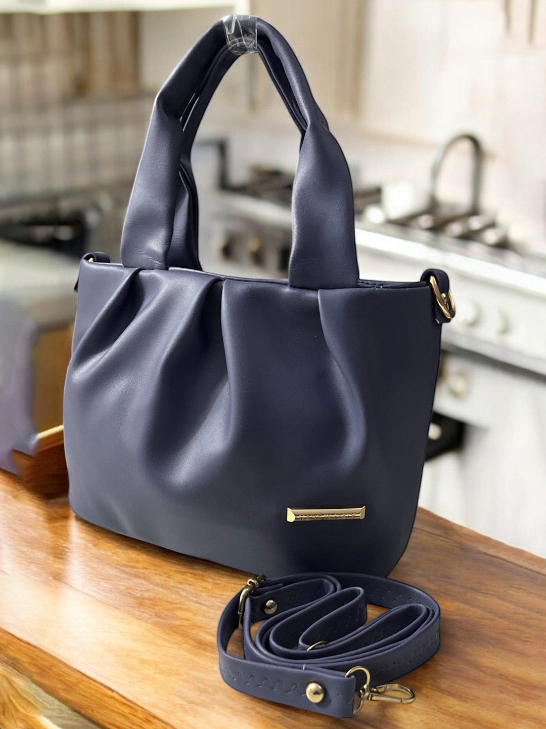 DAISY STAR Faux Leather Structured Shoulder Bag With Detachable Strap