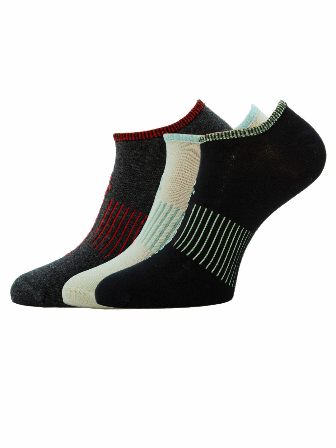 Aeropostale Men Pack Of 3 Striped Flat Knit Shoe Liners Socks