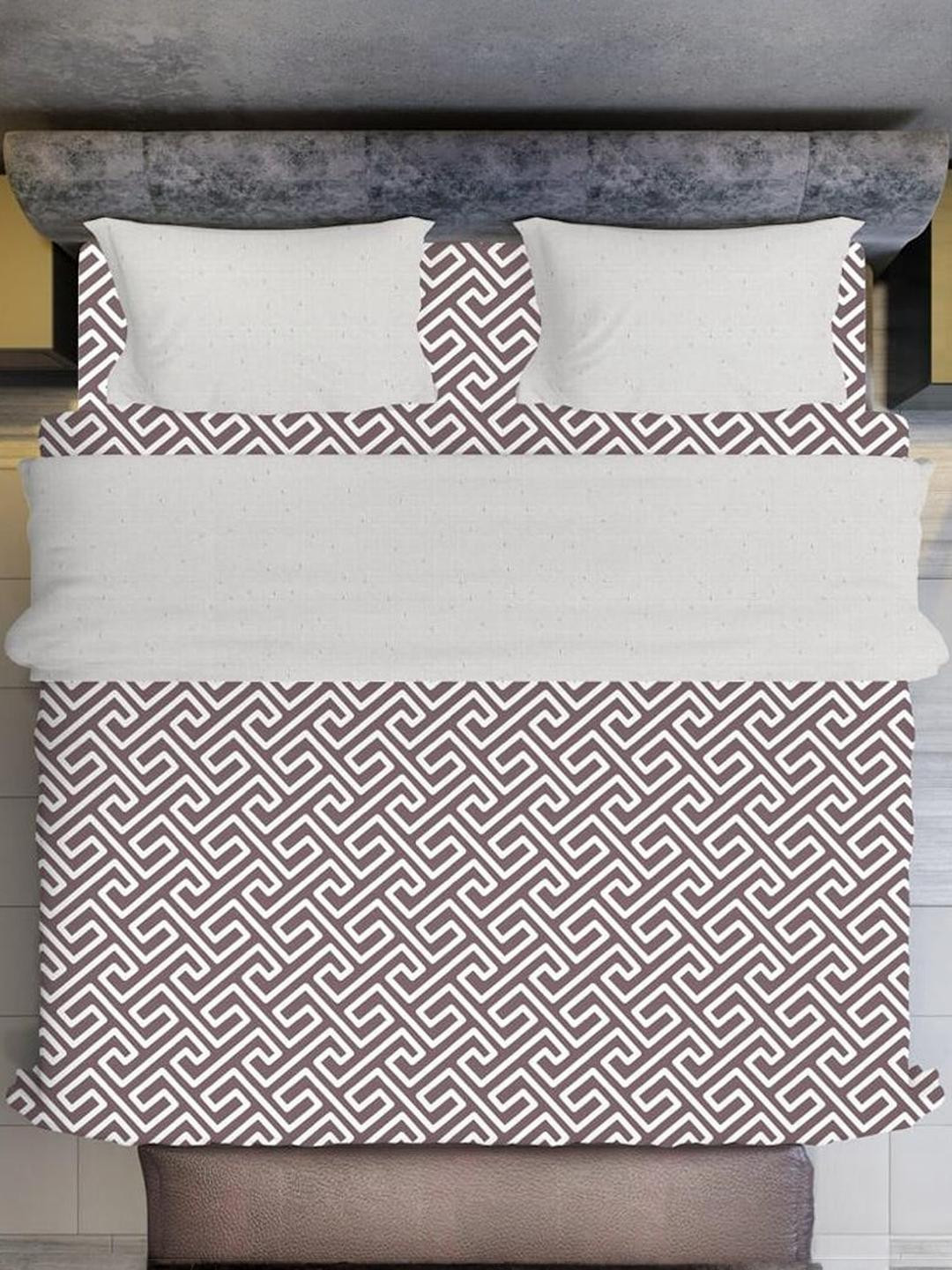 SHIRIN CREATION Brown Floral 350 TC King Bedsheet with 2 Pillow Covers