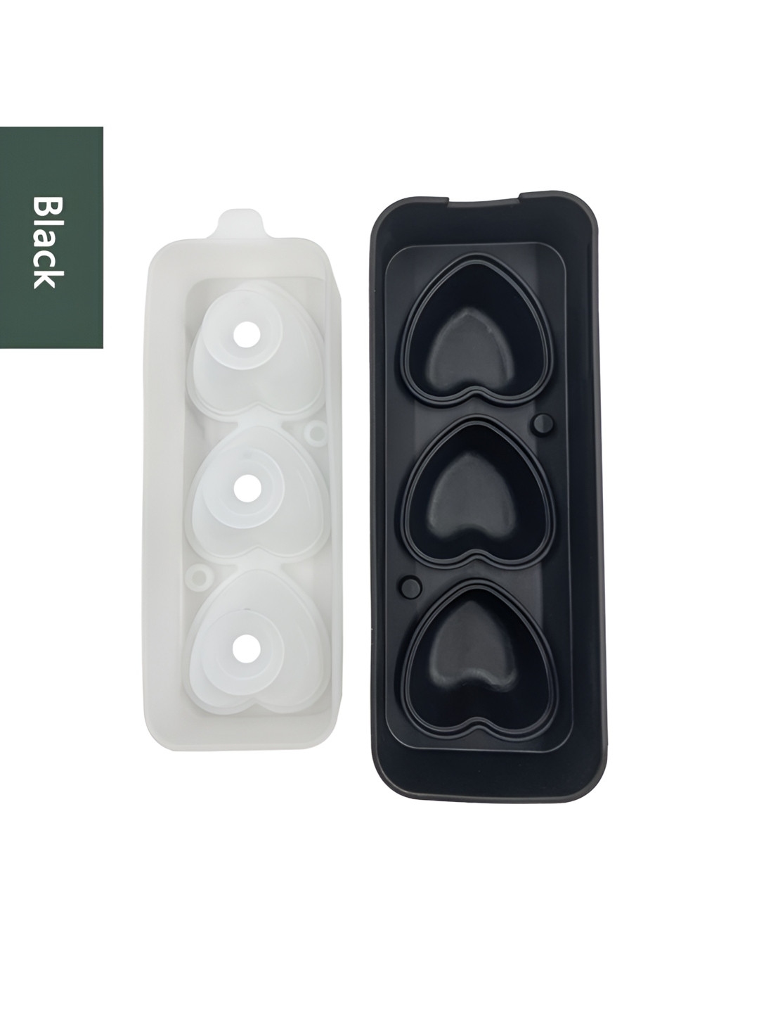 NATURALLY YOURS Black 3 Cavity Heart Shape Silicone Ice Mould