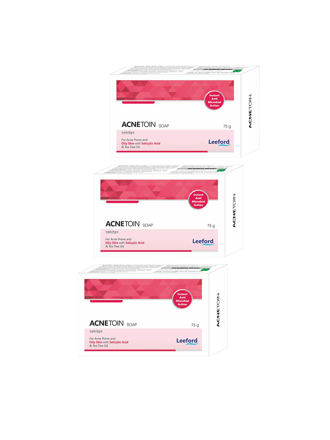 Leeford Set Of 3 Instant Anti Microbial Action Acnetoin Soap - 75 g Each