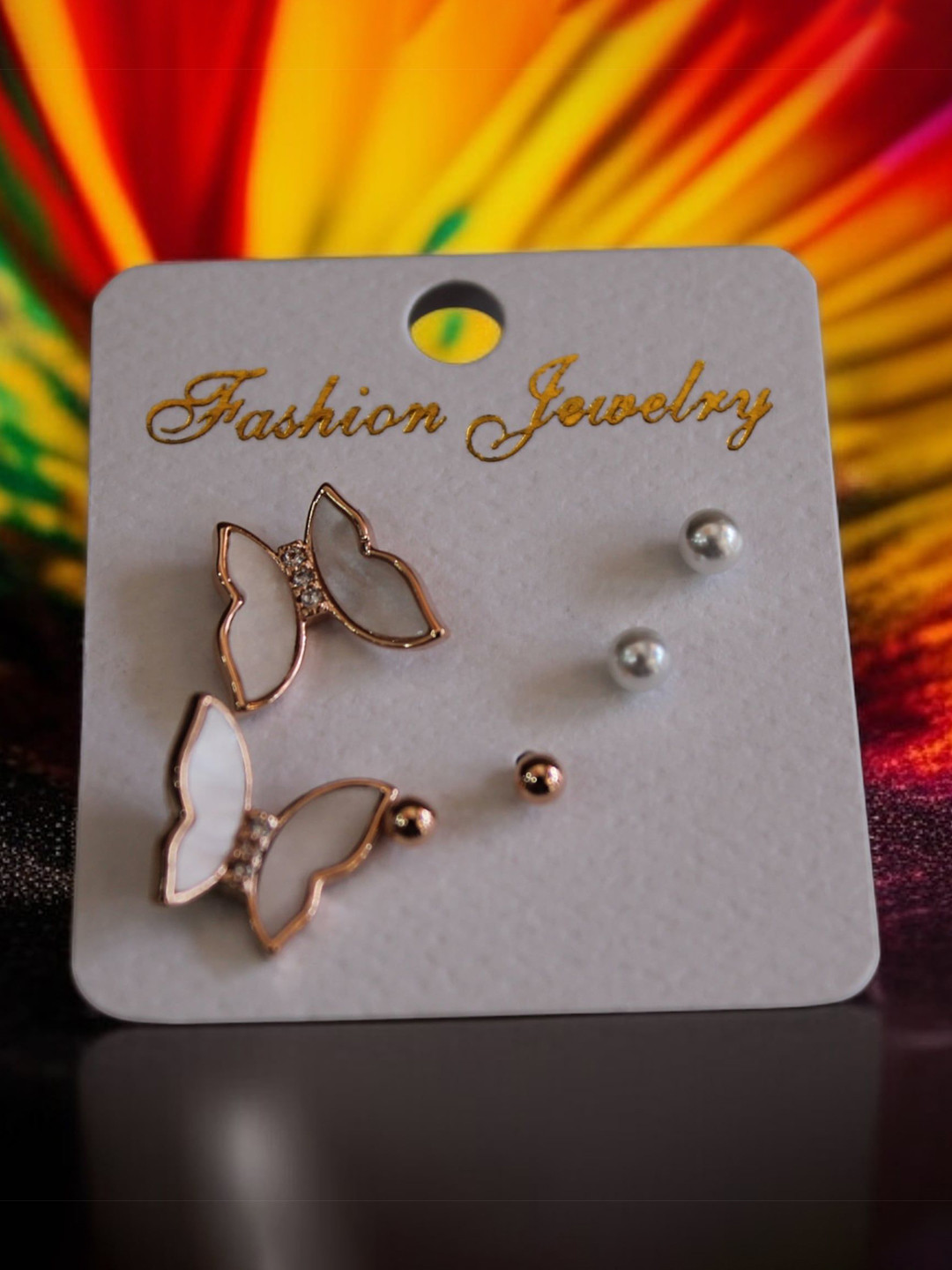 FIRSTCHOICE Set Of 3 Stainless Steel Gold-Plated Circular Shaped Studs