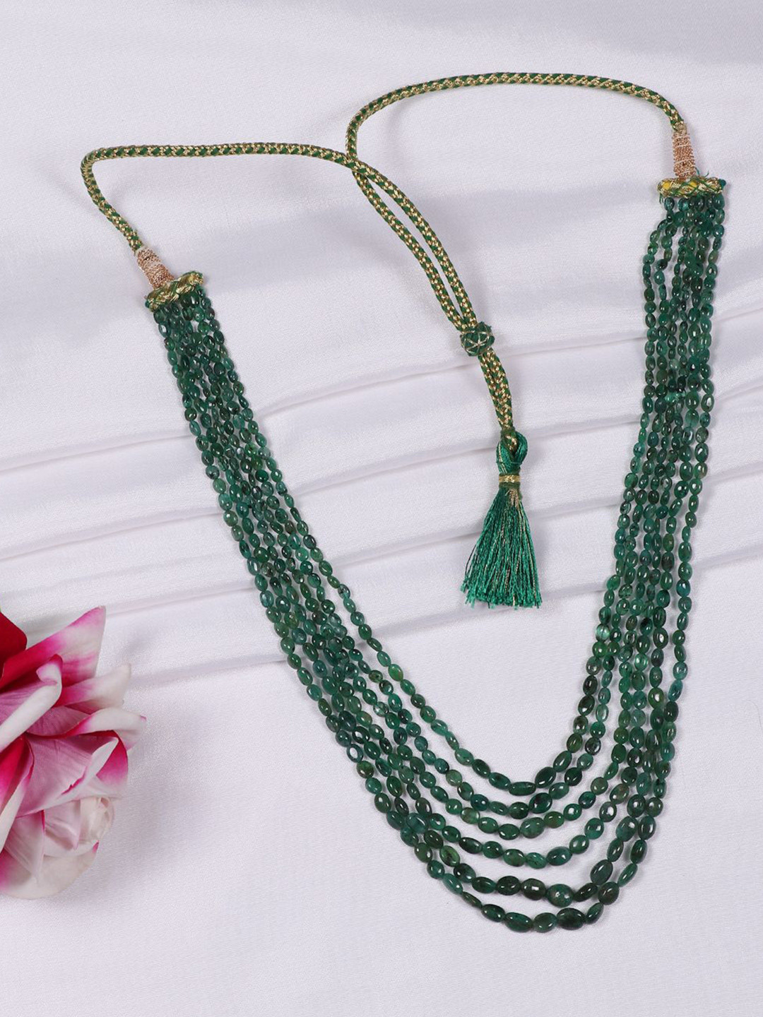 Raj Gems Natural Emerald Gemstone Beads Layered Necklace