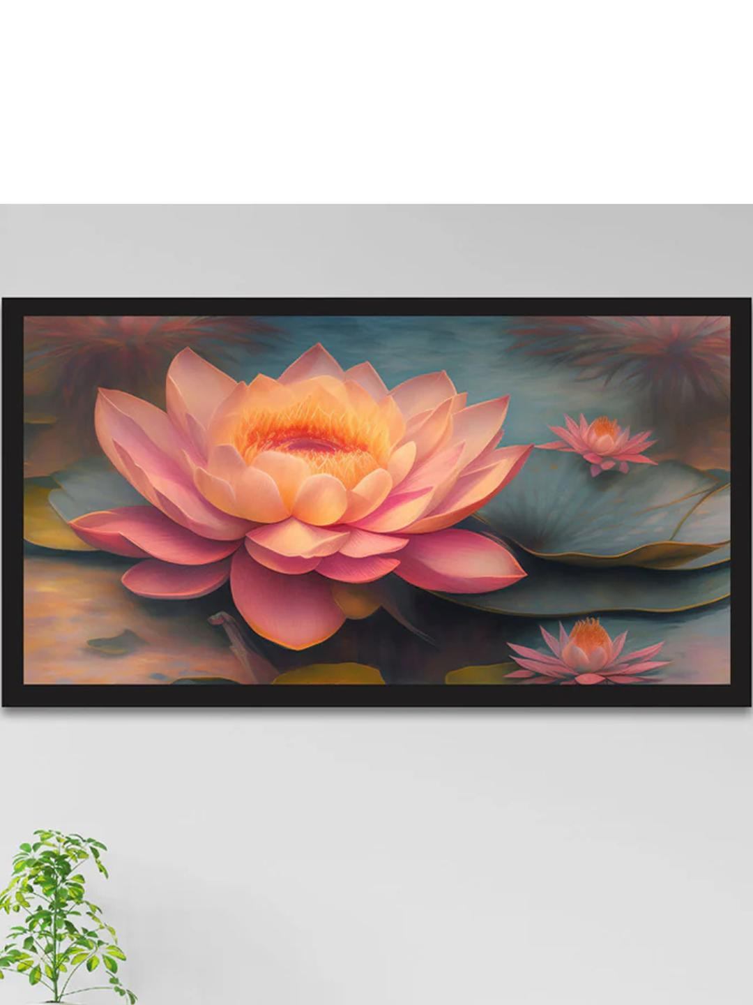 DEKORSTATION Lotus Canvas Wall Paintings With Wooden Frame